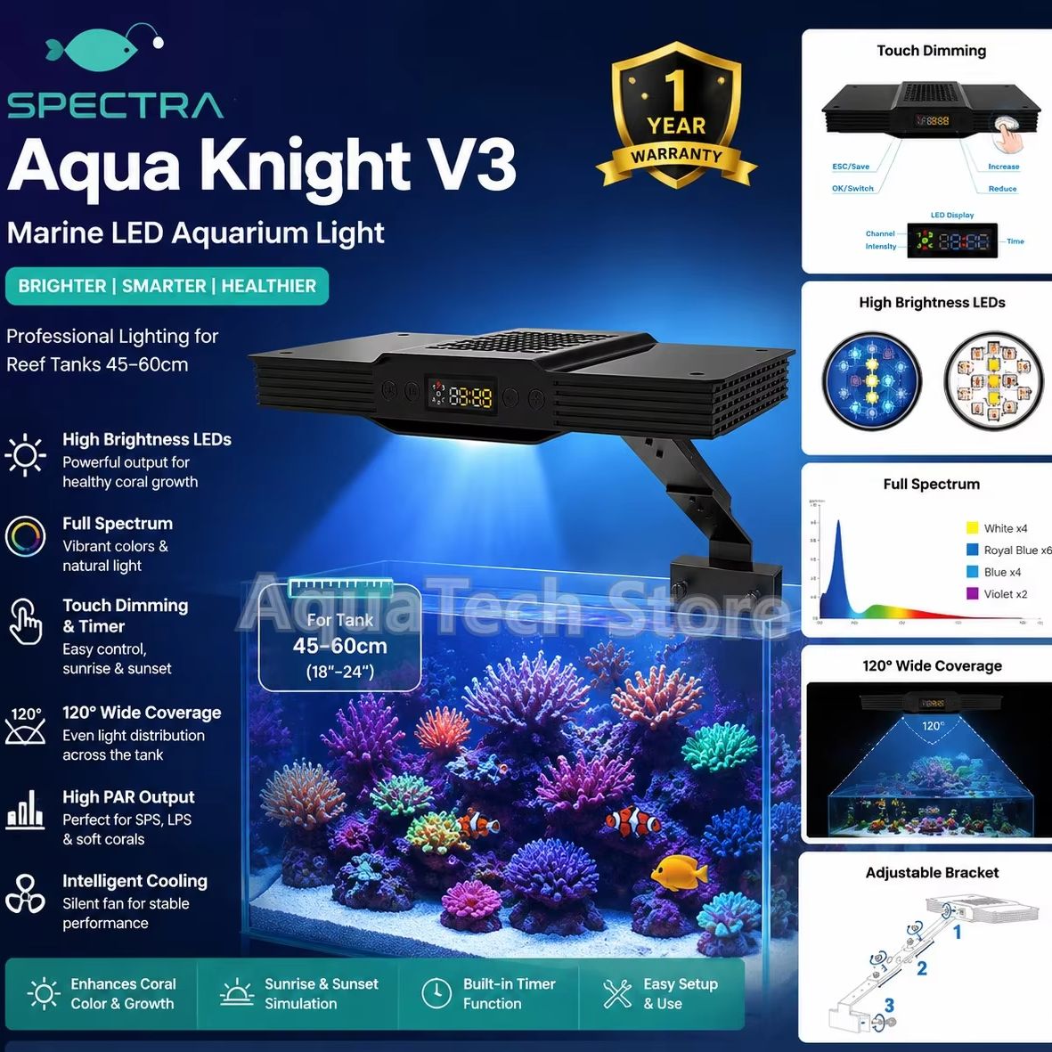 Marine Aquarium Led Lights - Spectra Aqua Knight V3 75W programmeerbare